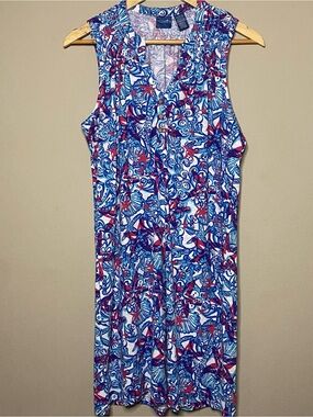 Caribbean Joe Island Supply Co Nautical Dress Large Starfish Shells Sleeveless